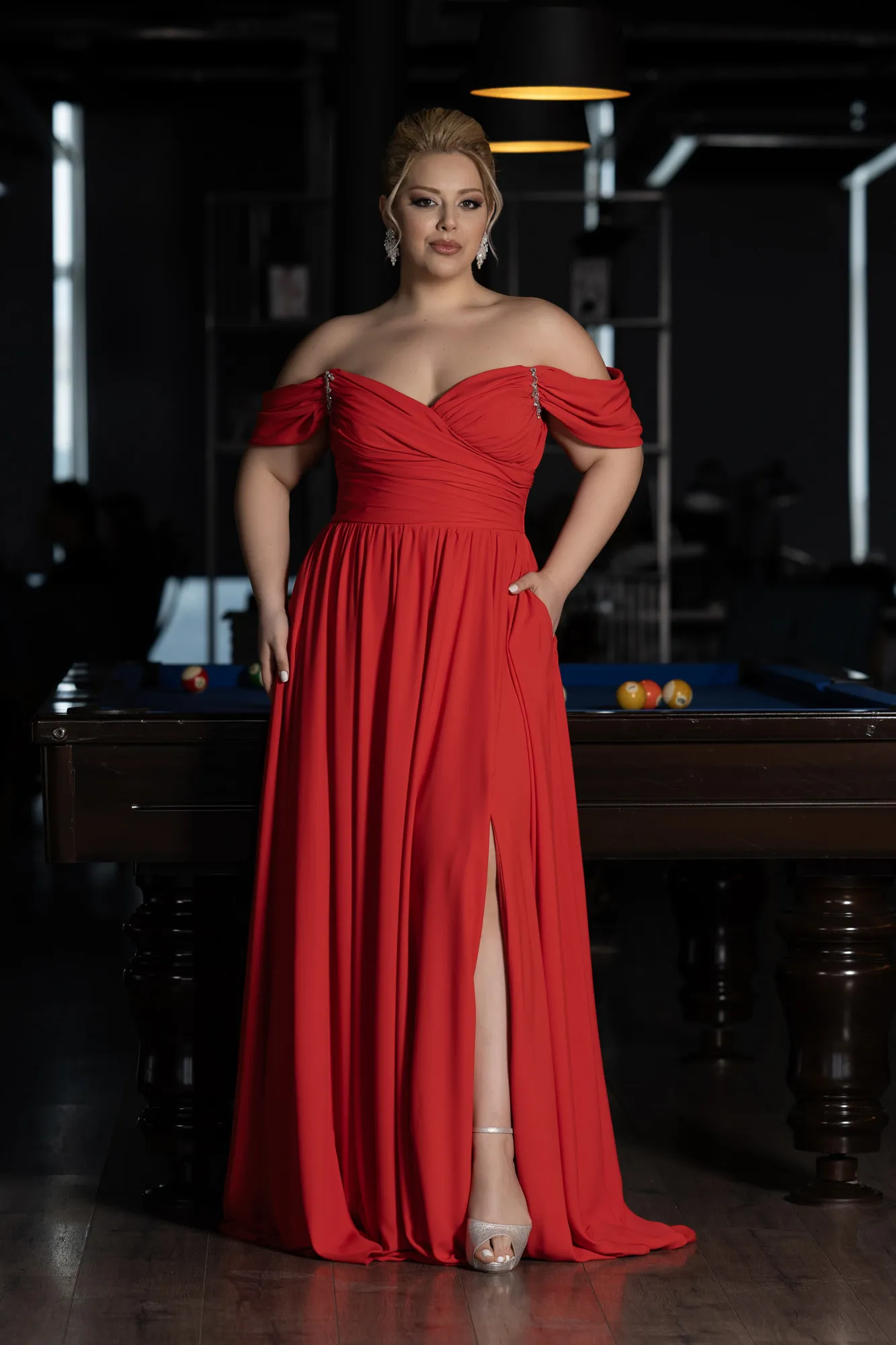 Robe de Soirée Grande Taille Longue Mousseline Bleu Marine ABU3738