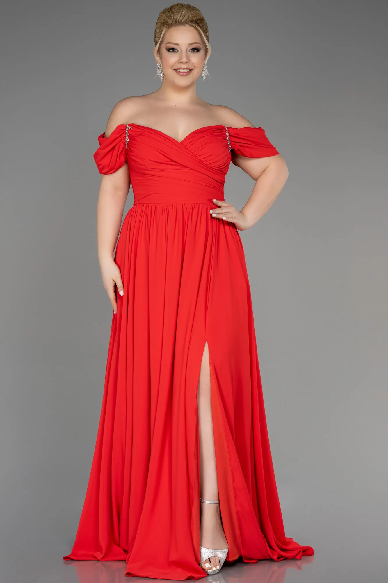 Robe de Soirée Grande Taille Longue Mousseline Bleu Marine ABU3738