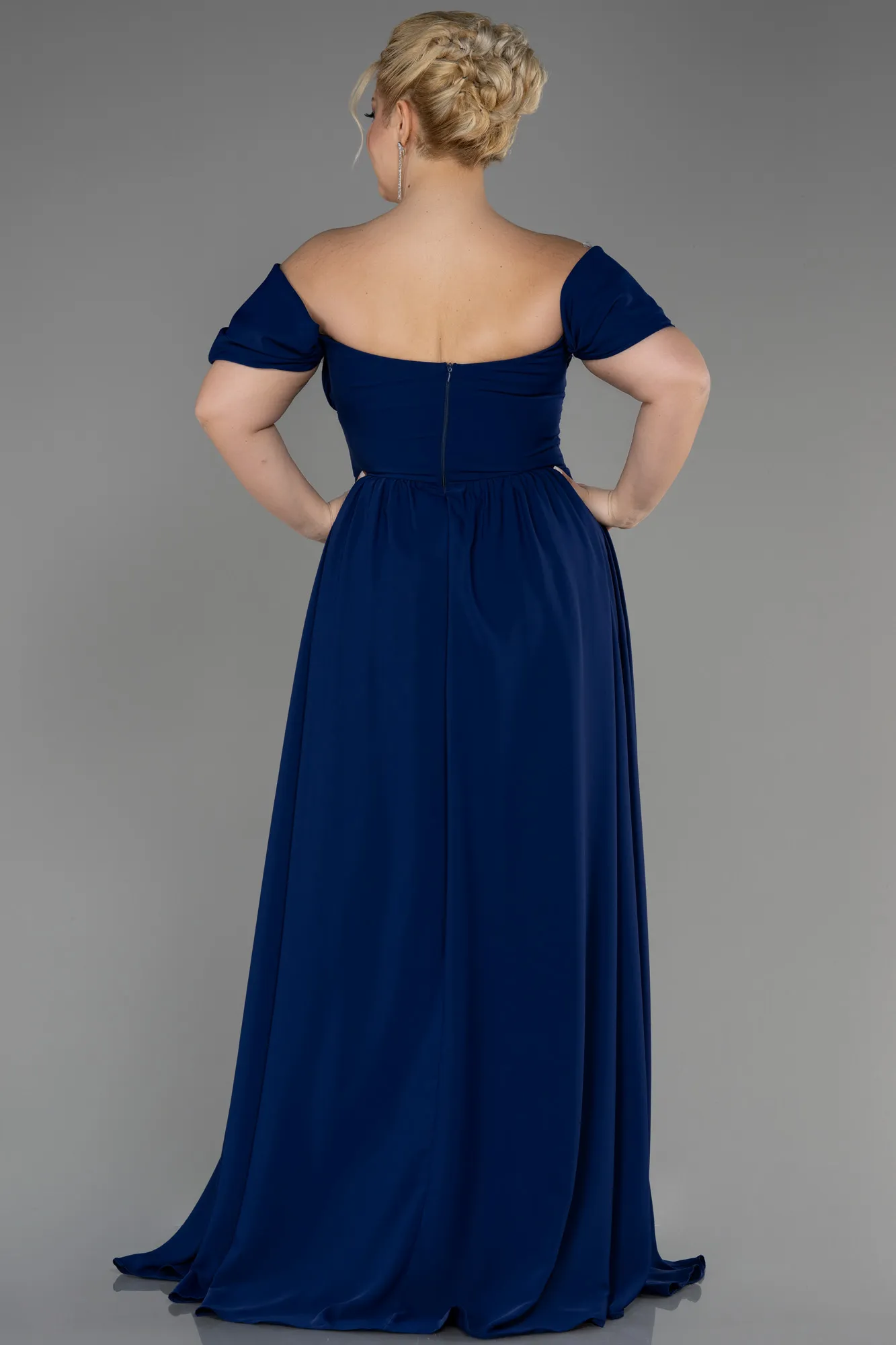 Robe de Soirée Grande Taille Longue Mousseline Bleu Marine ABU3738