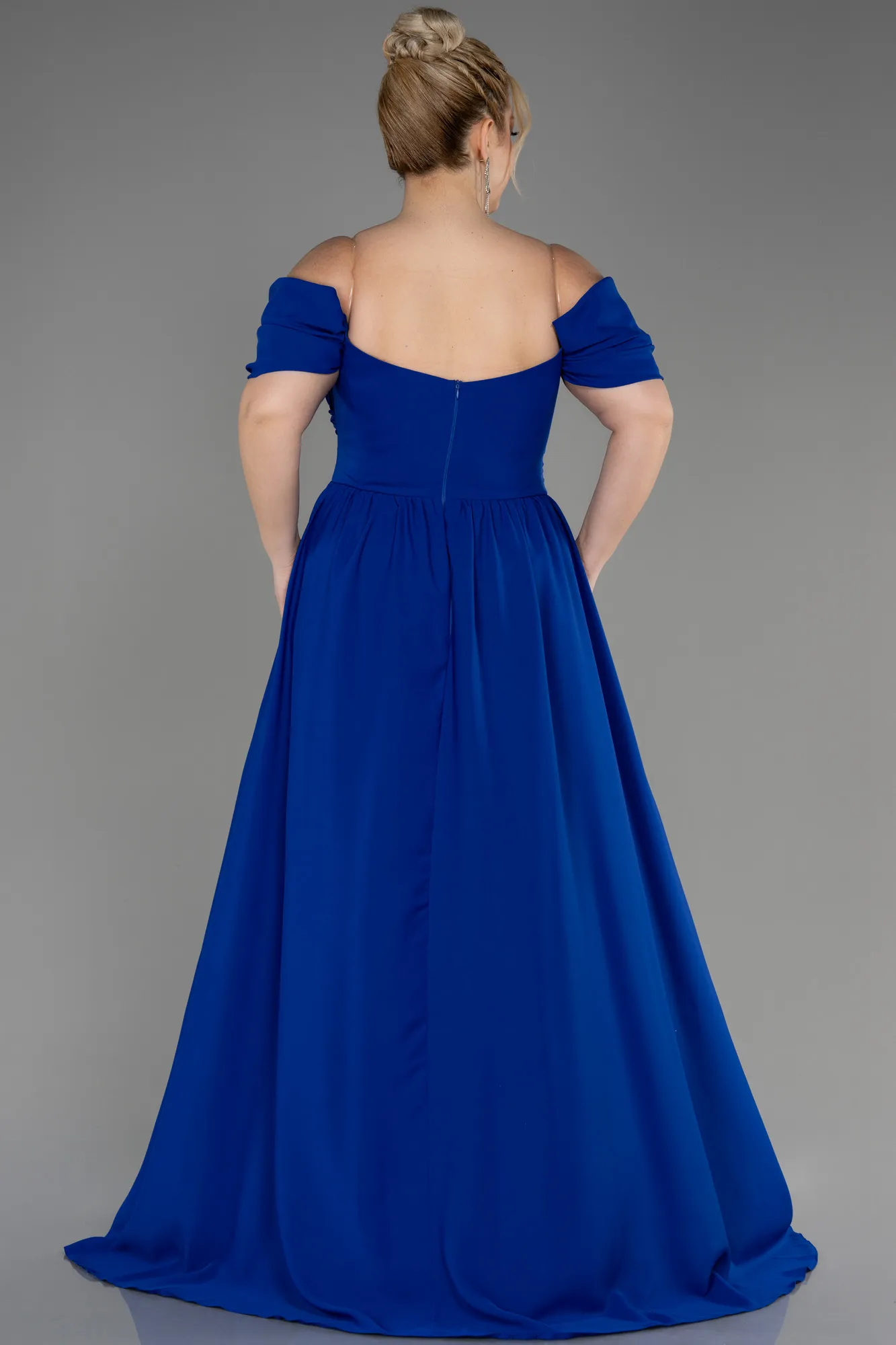 Robe de Soirée Grande Taille Longue Mousseline Bleu Marine ABU3738