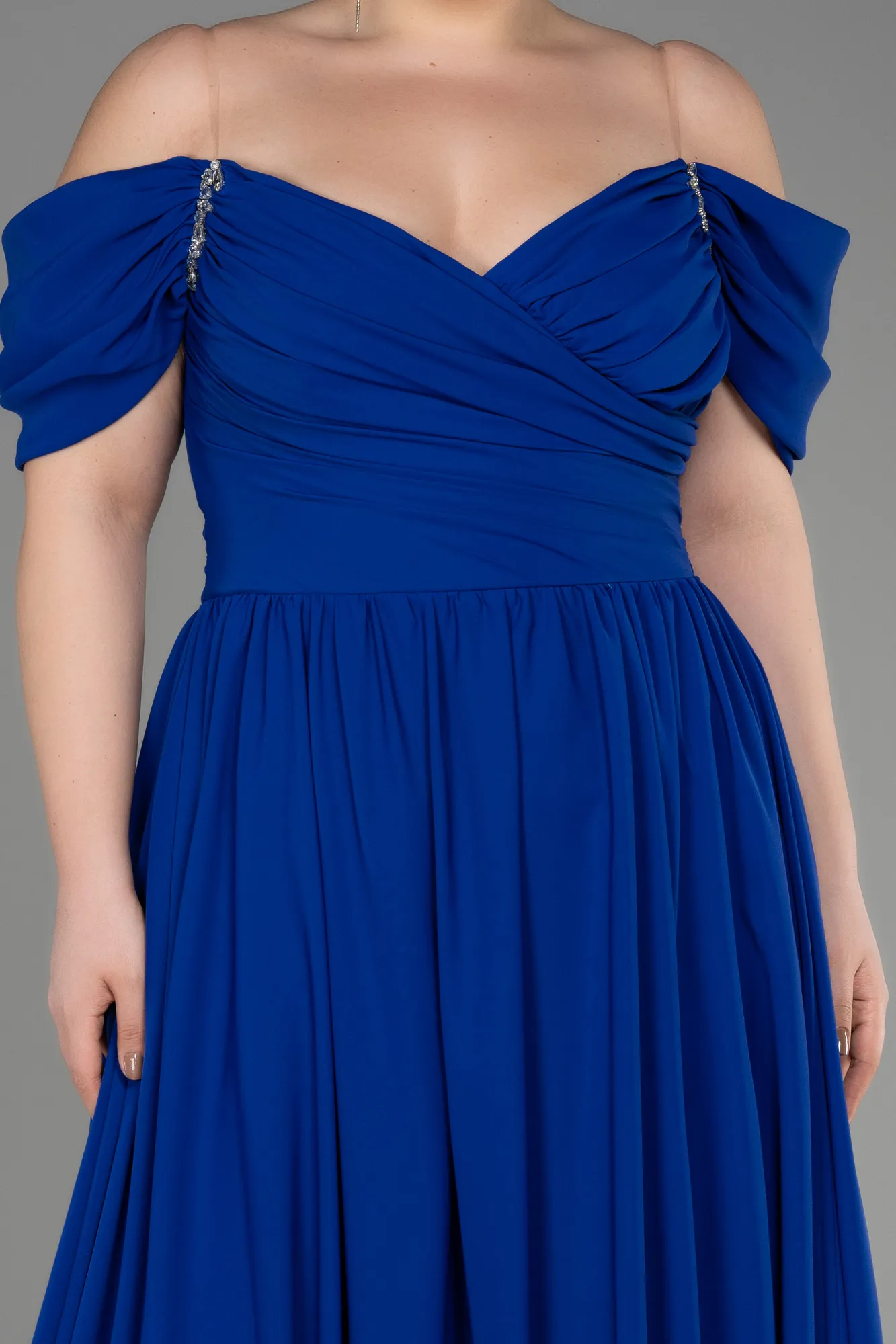 Robe de Soirée Grande Taille Longue Mousseline Bleu Marine ABU3738