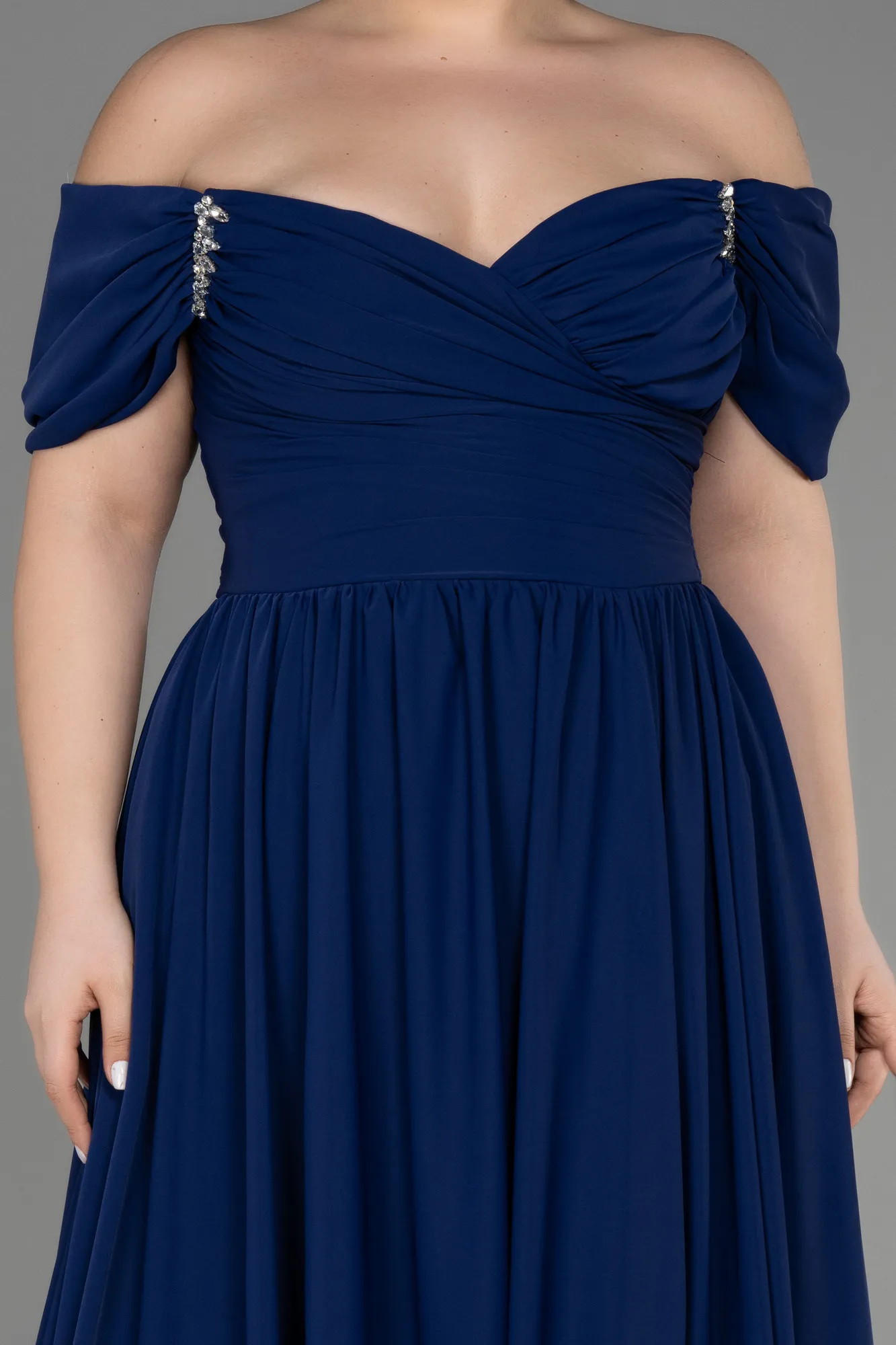 Robe de Soirée Grande Taille Longue Mousseline Bleu Marine ABU3738