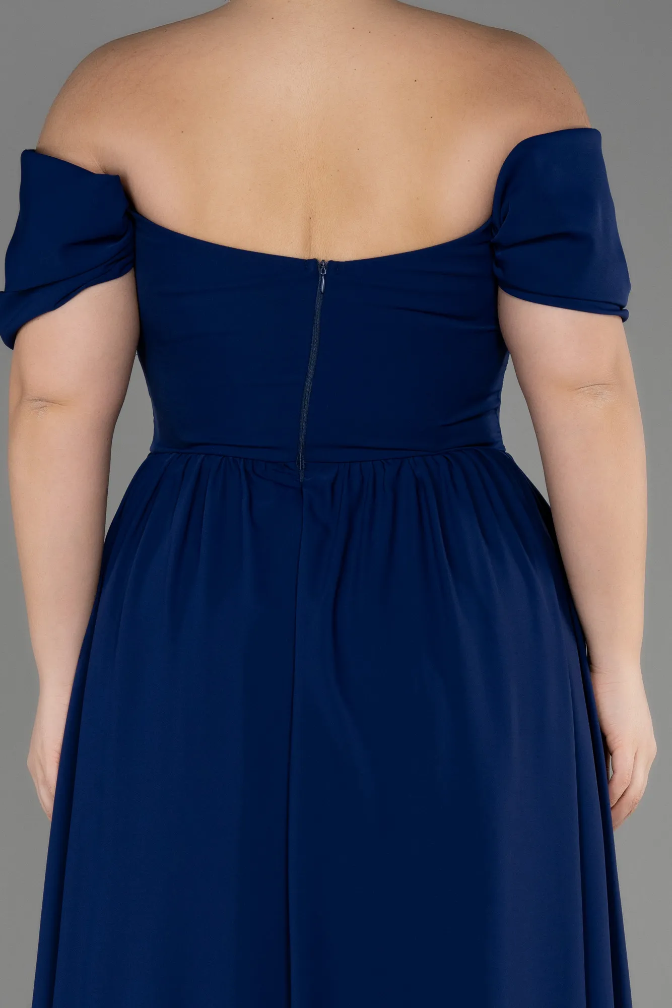 Robe de Soirée Grande Taille Longue Mousseline Bleu Marine ABU3738