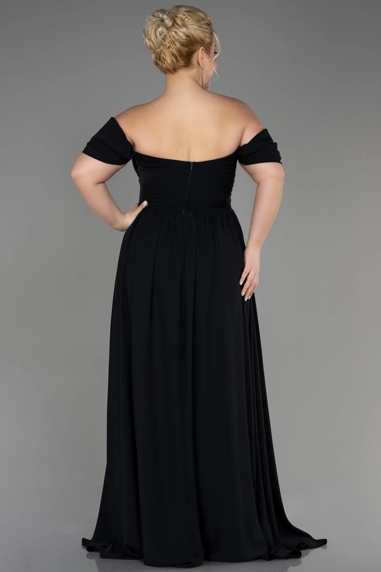 Robe de Soirée Grande Taille Longue Mousseline Bleu Marine ABU3738