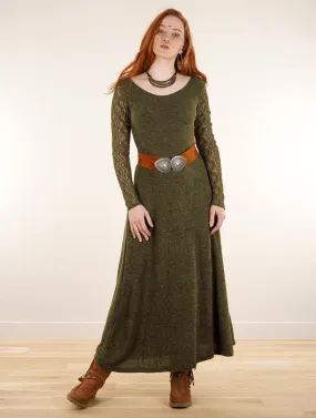 Robe longue à manches longues en crochet Melisandre, Vert kaki