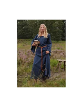 Robe médiévale femme Burglinde bleu manches trompette ⚔️ Boutique Épées