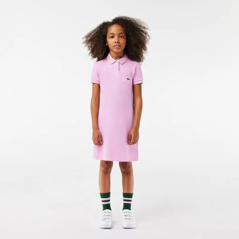 ROBE POLO FILLE LACOSTE EN PIQUÉ DE COTON UNI ROSE BONBON