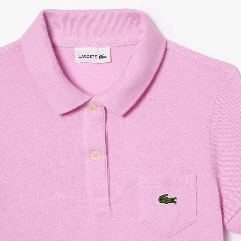 ROBE POLO FILLE LACOSTE EN PIQUÉ DE COTON UNI ROSE BONBON