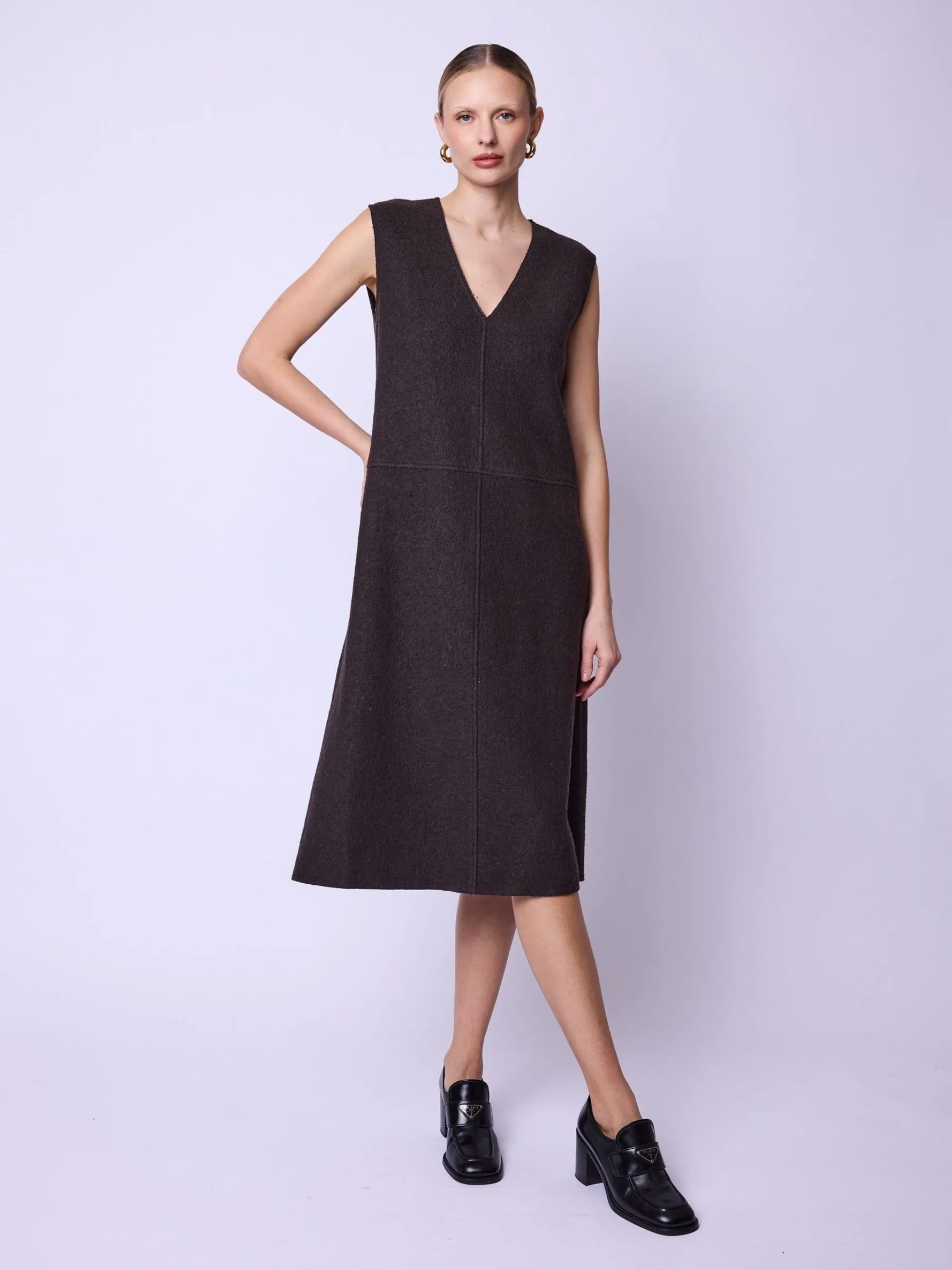 Robe REBECA | Robe mi-longue marron sans manches
