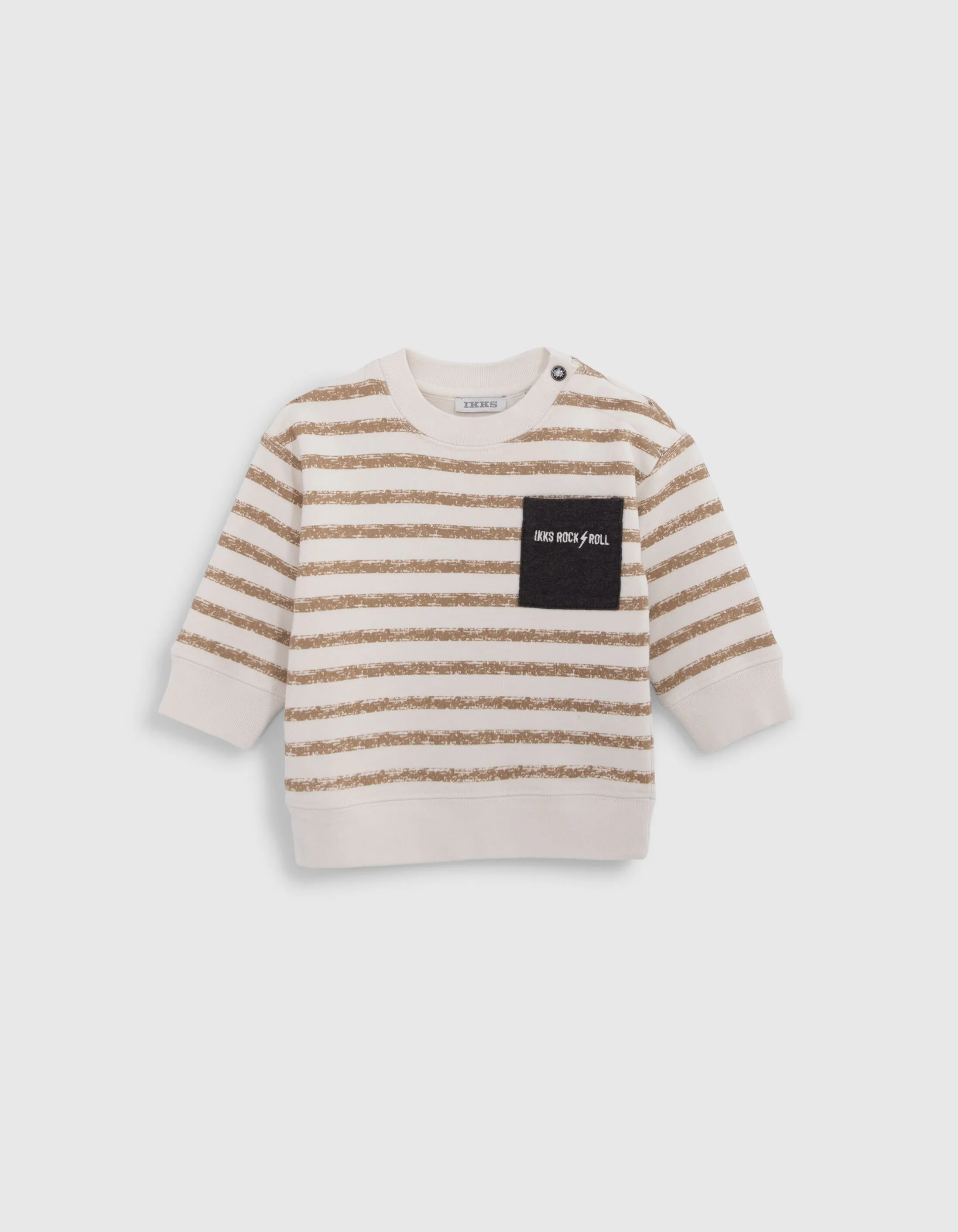 Sweat écru rayé camel poche grise brodée bébé garçon