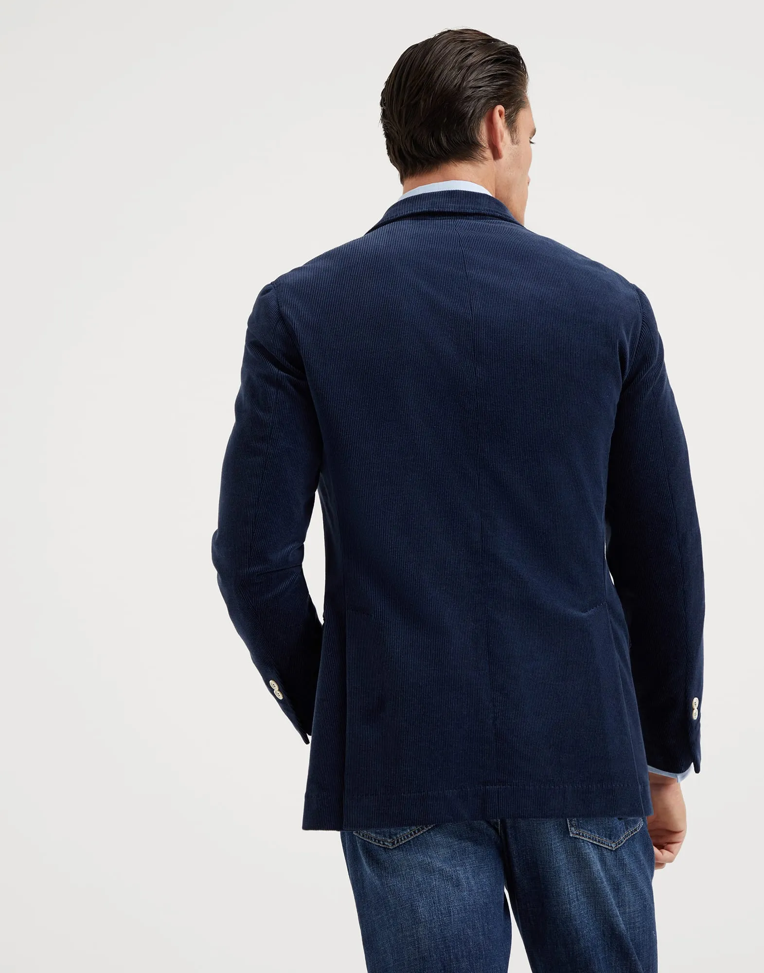 Veste à boutonnage demi-croisé déstructurée en velours côtelé de coton et cachemire con