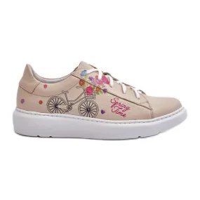 Zazoo 024/TAMARA Baskets en cuir pour femme, Beige